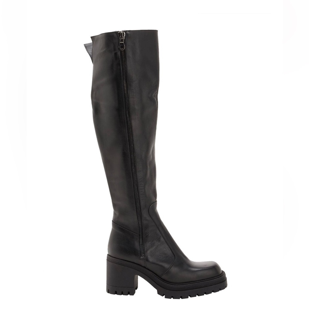 NIB
Women's Over-the-Knee Black Leather Boots with Chunky Sole